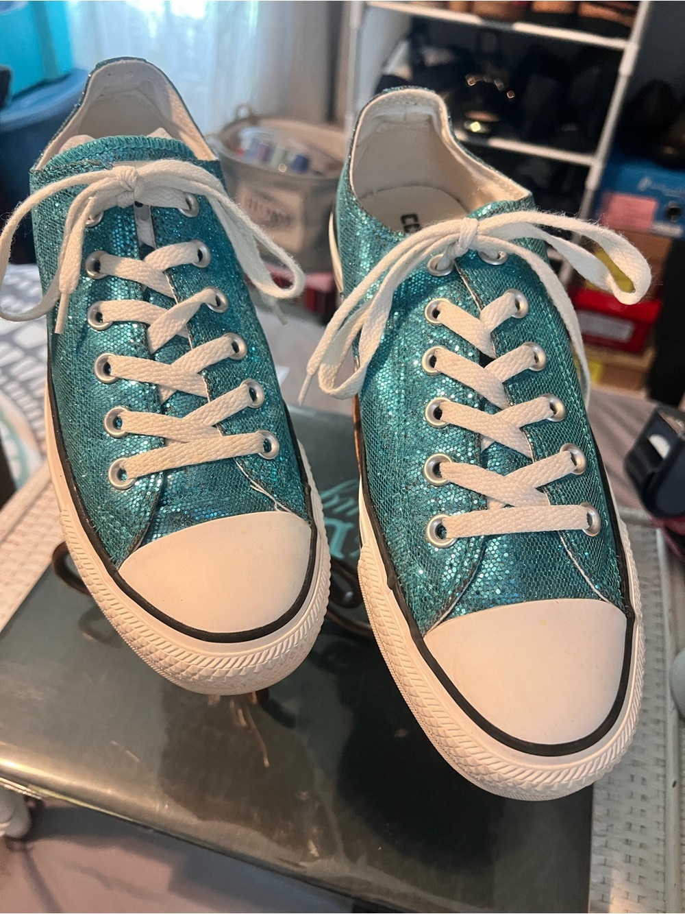Converse Teal Glitter Low-Top Sneakers worn one time!
